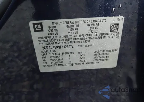 2015 Chevrolet Equinox Ls from USA, damaged, VIN 2GNALAEK9F1126972